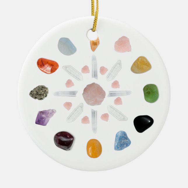 *~* Crystal Energy Gemstone Chakra Ceramic Ornament (Front)