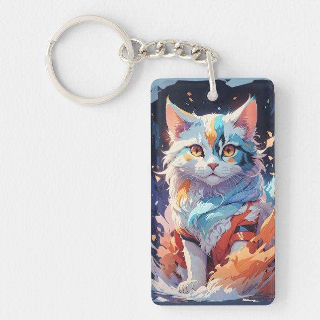 Crystal Fantasy Cat Artwork Keychain (Front)