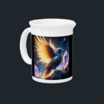 Crystal Fire Raven Beverage Pitcher<br><div class="desc">This design features a magical raven with bright yellow and orange wings that look like fire,  with purple crystals in the background.</div>
