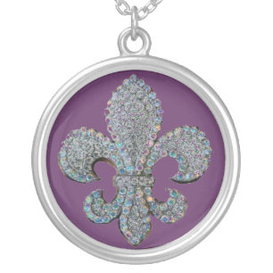 CRYSTAL FLEUR DE LIS PRINT SILVER PLATED NECKLACE