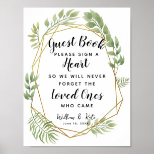 crystal foliage green heart guest book wedding