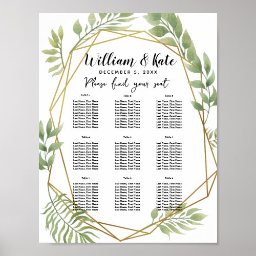 crystal Foliage greenery  Table plan partywedding Poster