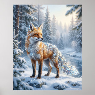 Crystal Fox Winter Pines Poster