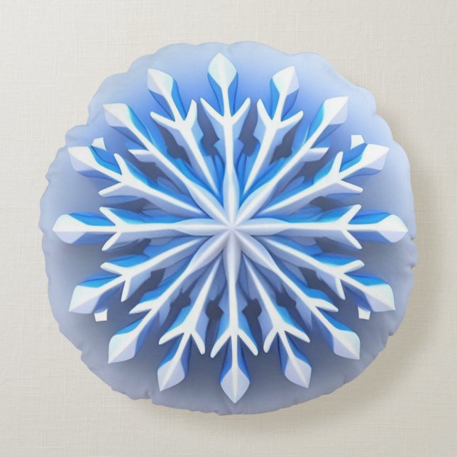 ❄️✨ Crystal Frost Snowflake Dream Winter Glow Round Pillow (Front)