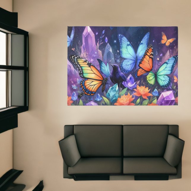 Crystal Garden Crows, Raven Butterflies  Rug (Insitu (Indoor 1))