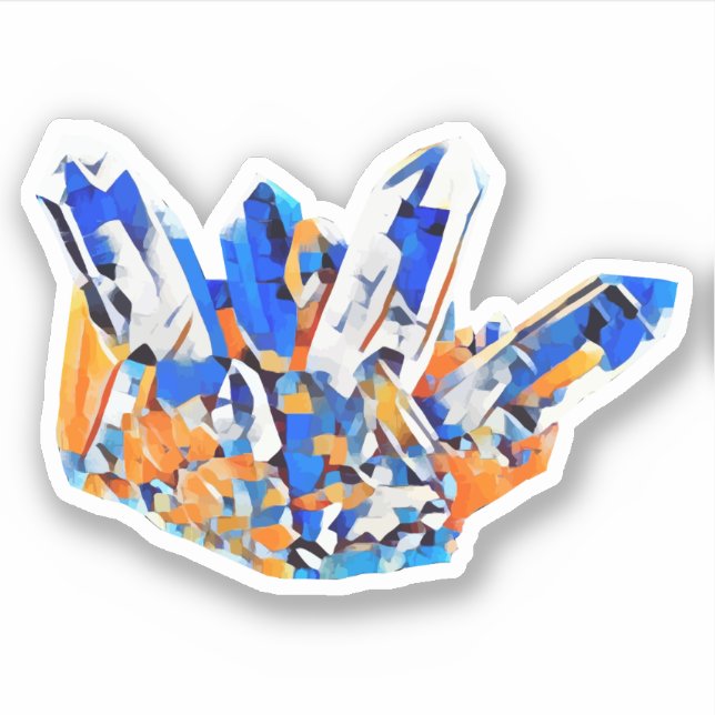 Crystal Gems Rocks Blue Orange Abstract Art Sticker (Front)