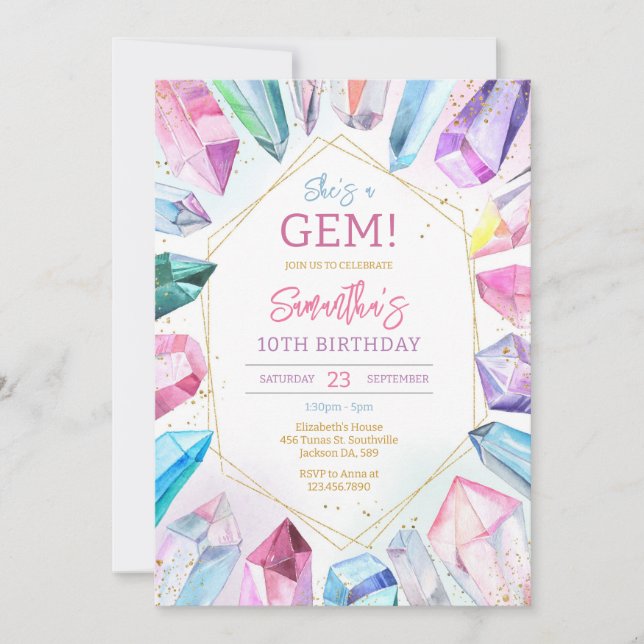 Crystal Gemstone Birthday Invitation (Front)
