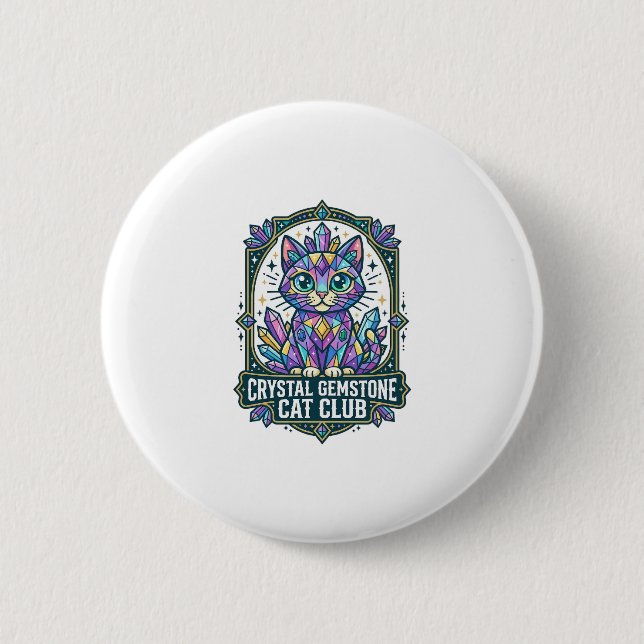 Crystal Gemstone Cat Cat Mom Gift Idea - Crystal G Button (Front)