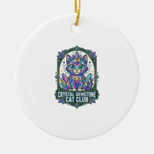 Crystal Gemstone Cat Cat Mom Gift Idea - Crystal G Ceramic Ornament