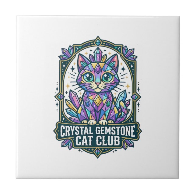 Crystal Gemstone Cat Cat Mom Gift Idea - Crystal G Ceramic Tile (Front)