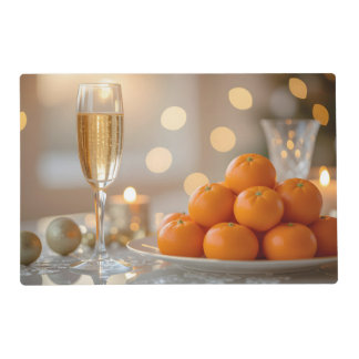 Crystal Glass, Champagne, Tangerines Festive Table Placemat