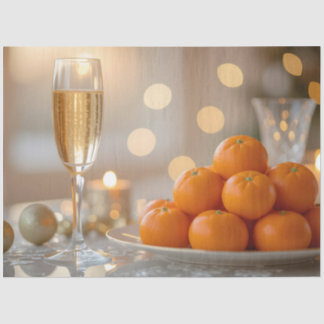Crystal Glass, Champagne, Tangerines Festive Table Tissue Paper