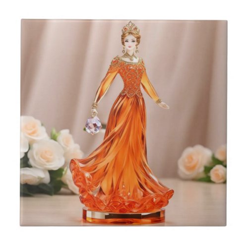 Crystal glass princess with orange dress ceramic tile