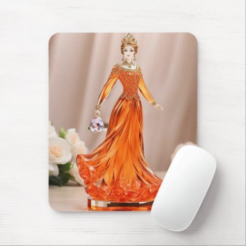 Crystal glass princess with orange dress mouse pad