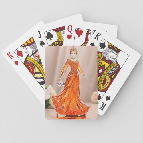 Crystal glass princess with orange dress playing cards