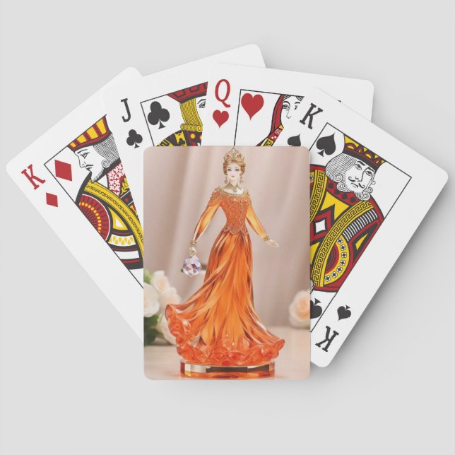 Crystal glass princess with orange dress poker cards (Back)