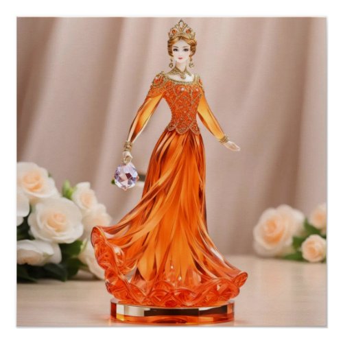 Crystal glass princess with orange dress poster