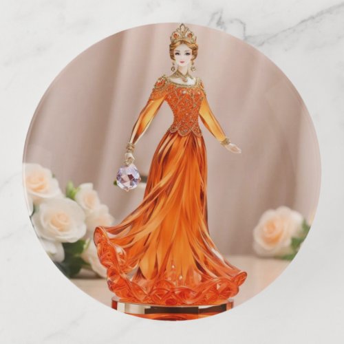 Crystal glass princess with orange dress trinket tray