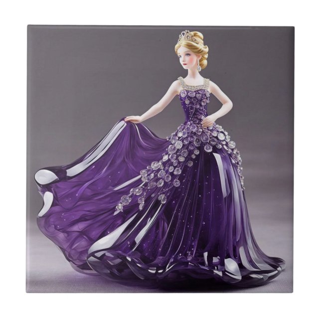 Crystal glass princess with purple dress ceramic tile (Front)