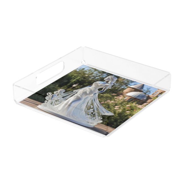 Crystal glass princess with white dress acrylic tray (Angled)