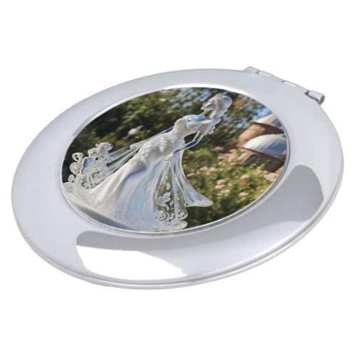 Crystal glass princess with white dress compact mirror