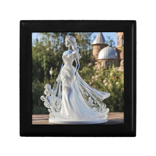 Crystal glass princess with white dress gift box (Front)