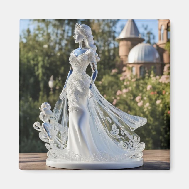 Crystal glass princess with white dress magnet (Front)