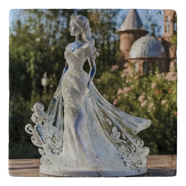 Crystal glass princess with white dress trivet (Front)