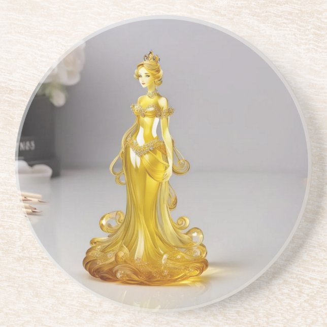 Crystal glass princess with yellow dress coaster (Front)