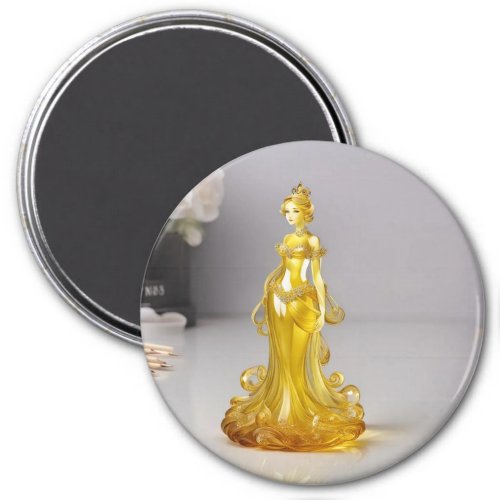 Crystal glass princess with yellow dress magnet