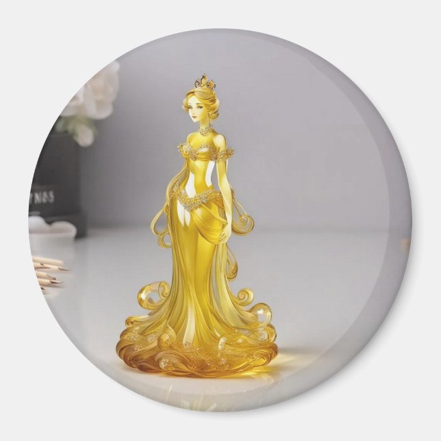 Crystal glass princess with yellow dress magnet (Front)