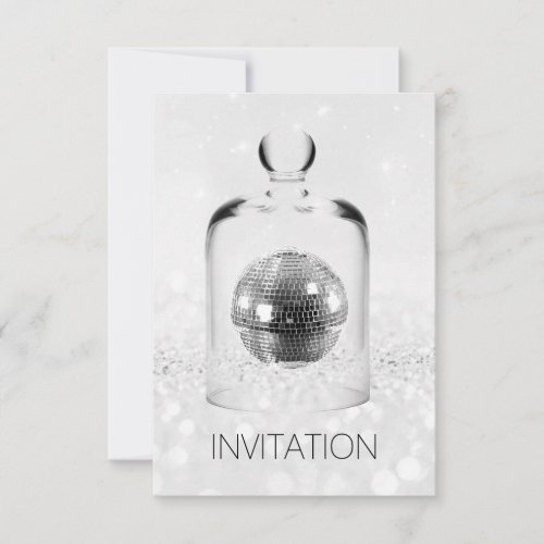 Crystal Globe Night Club Party Silver Gray Glitter Invitation