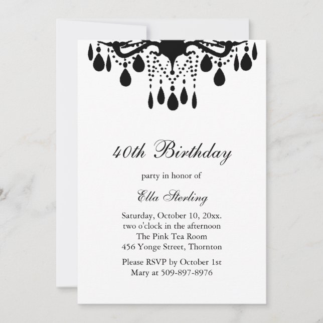 Crystal Grand Ballroom Birthday Invitation (black) (Front)