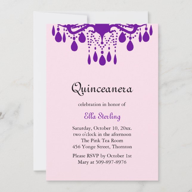 Crystal Grand Ballroom Birthday Invitation purple (Front)