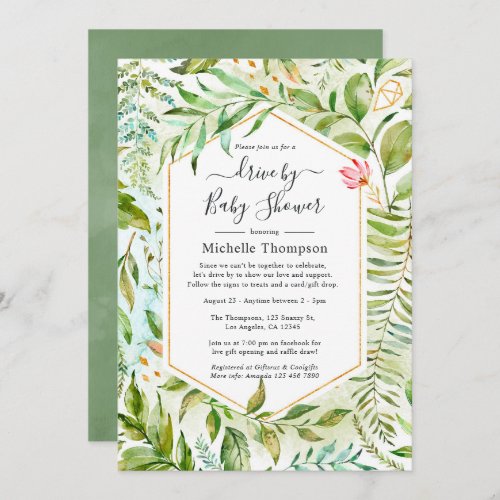 Crystal Greenery Drive By Bridal or Baby Shower Invitation