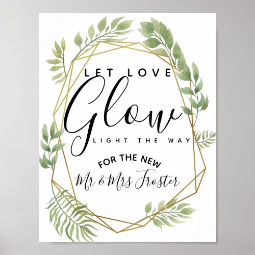 crystal greenery foliage let love glow wedding poster