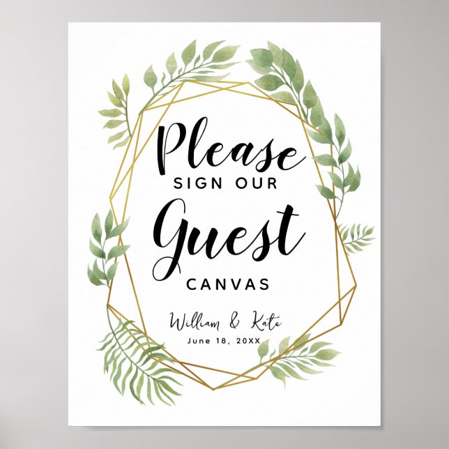 Crystal greenery leaf  guest canvas wedding sign (Front)