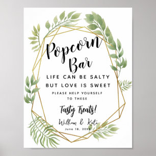 Crystal greenery Popcorn Bar wedding sign