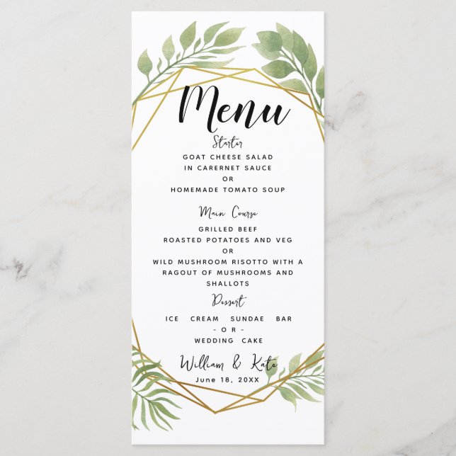 crystal Greenery wedding menu foliage  TEMPLATE (Front)