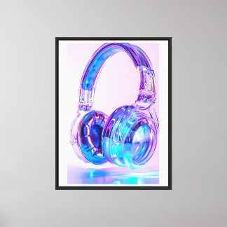 Crystal Headphones – Neon Glow Wall Art for Music