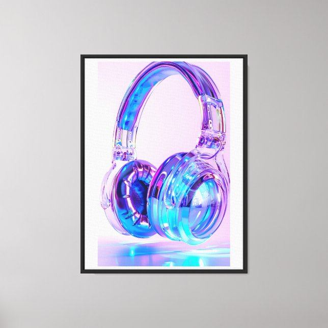 Crystal Headphones – Neon Glow Wall Art for Music  (Front)