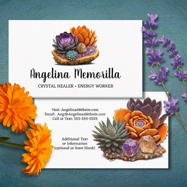 Crystal Healer Energy Worker Succulents Crystals Business Card (Creator Uploaded)