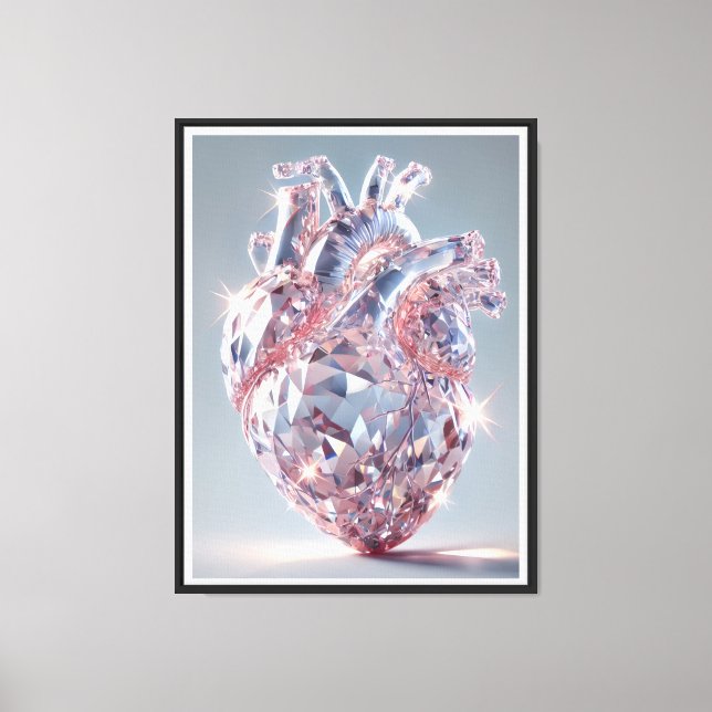 Crystal Heart Anatomy – Realistic Human Heart Art Canvas Print (Front)