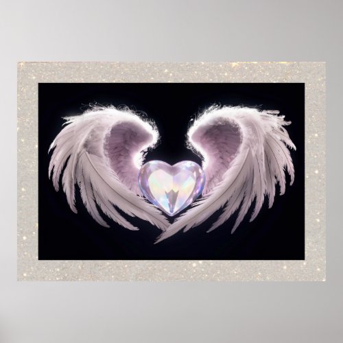 Crystal Heart Angel Wings Black AP78 Poster