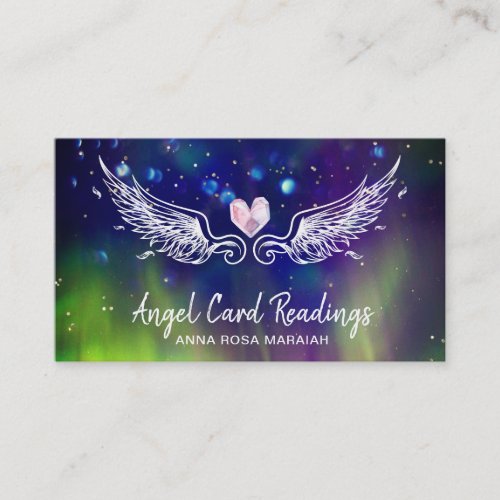   Crystal Heart Angel Wings Cosmic Abstract Business Card