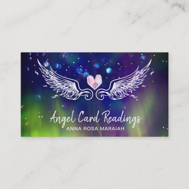 *~*  Crystal Heart Angel Wings Cosmic Abstract Business Card (Front)