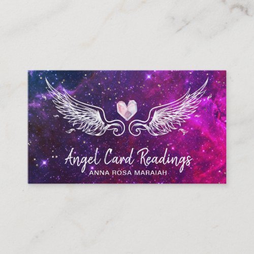   Crystal Heart Angel Wings Cosmic Stars Business Card