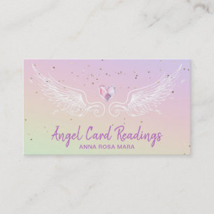 *~* Crystal Heart Angel Wings Rainbow Pastel Business Card