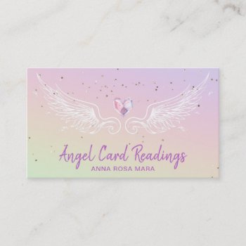 *~*  Crystal Heart Angel Wings Rainbow Pastel Business Card by AnnaRosaEnergyArtist at Zazzle