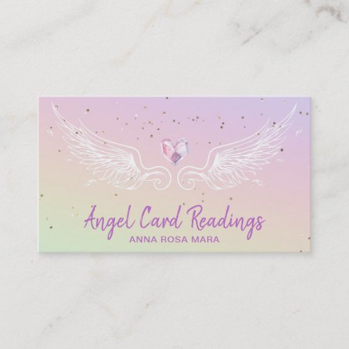  Crystal Heart Angel Wings Rainbow Pastel Business Card